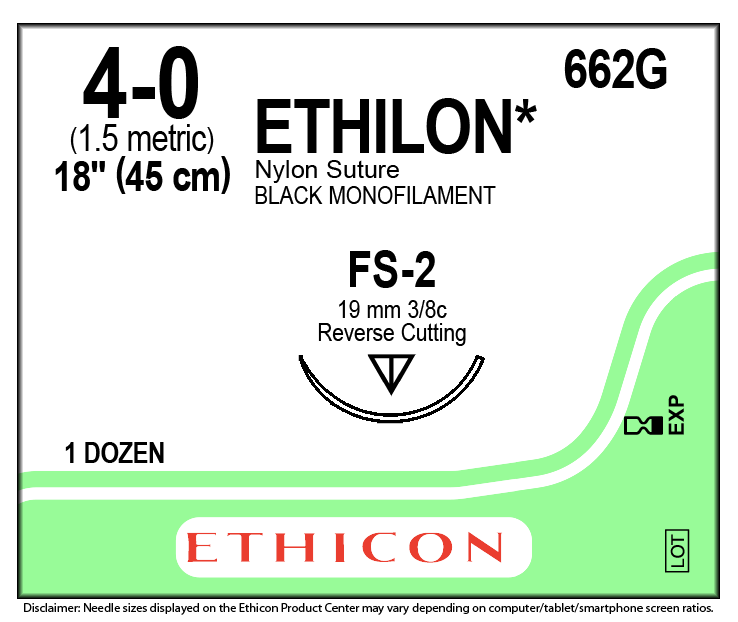Ethicon ETHILON black USP 4-0 45cm Reverse cutting 19mm 3/8C (662G)