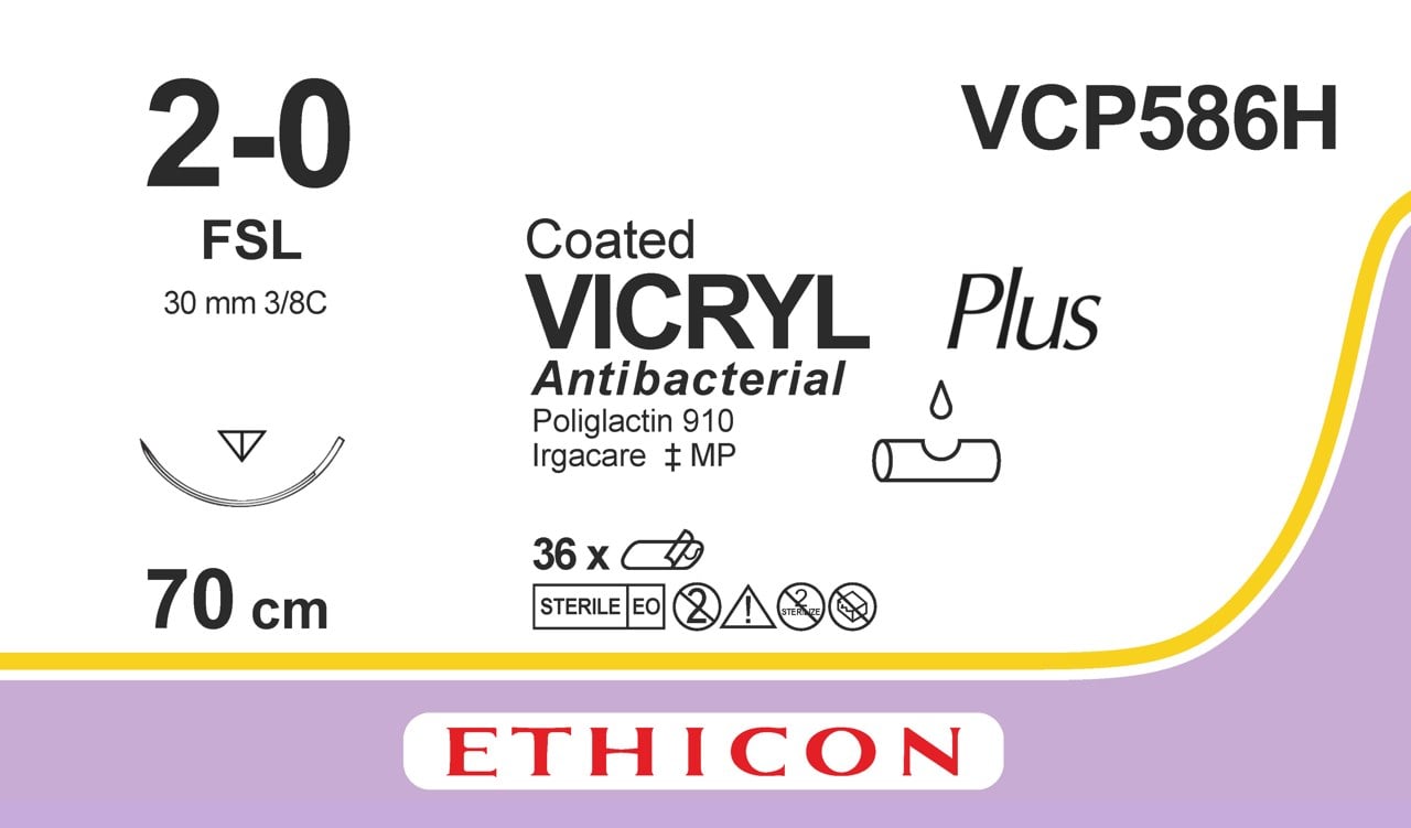 Ethicon VICRYL PLUS violet USP 2-0 70cm Reverse cutting 30mm 3/8C (VCP586H)