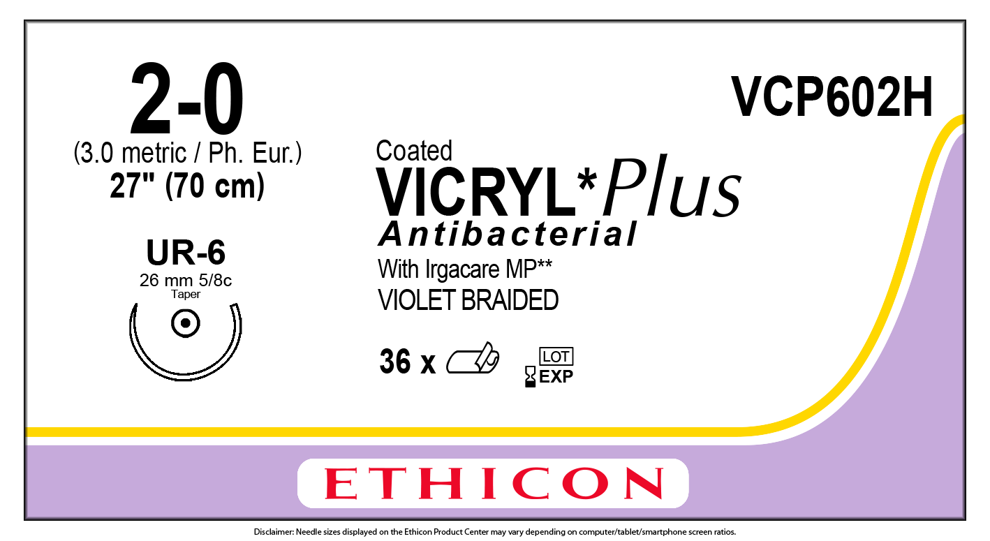 Ethicon VICRYL PLUS violet USP 2-0 70cm Taperpoint 26mm 5/8C (VCP602H)