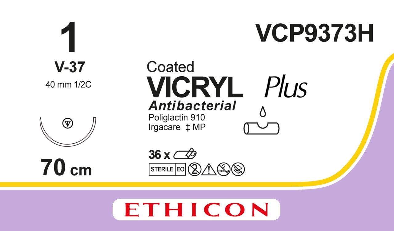 Ethicon VICRYL PLUS violet USP 1 70cm Tapercut 40mm 1/2C (VCP9373H)