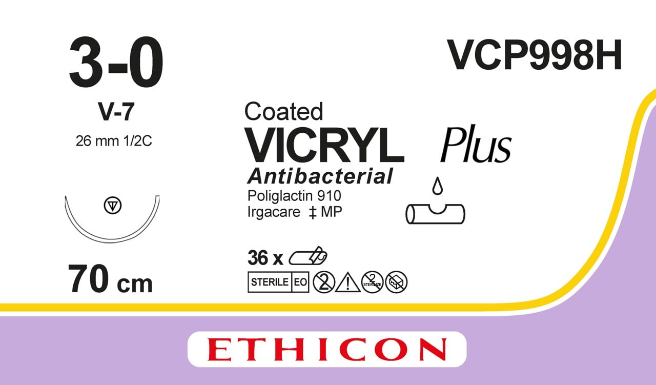 Ethicon VICRYL PLUS violet USP 3-0 70cm Tapercut 26mm 1/2C (VCP998H)