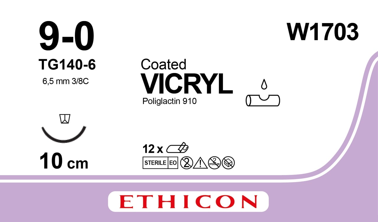 Ethicon VICRYL violet USP 9-0 10cm Reverse Spatula 6.5mm 3/8C (W1703)