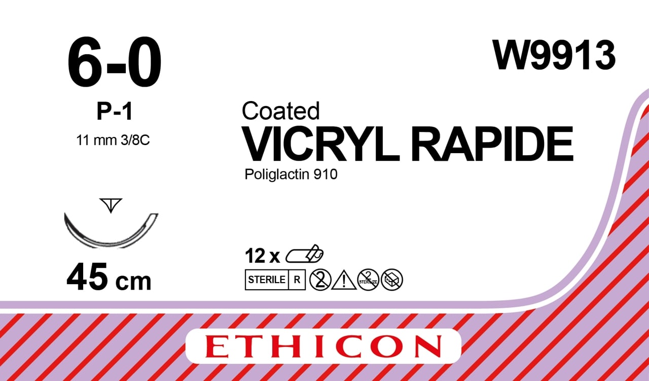 Ethicon VICRYL RAPIDE undyed USP 6-0 45cm Reverse Cutting Prime 11mm 3/8C (W9913)