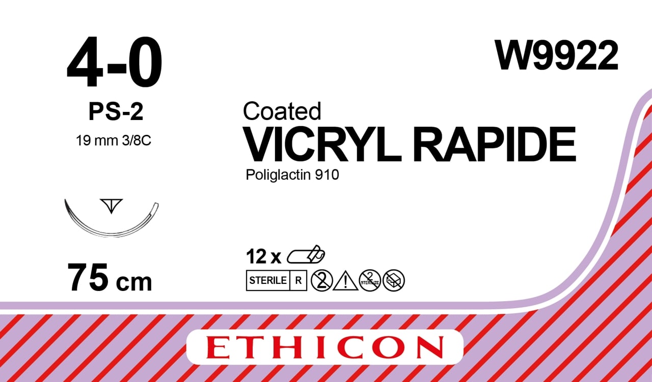 Ethicon VICRYL RAPIDE undyed USP 4-0 75cm Reverse Cutting Prime 19mm 3/8C (W9922)