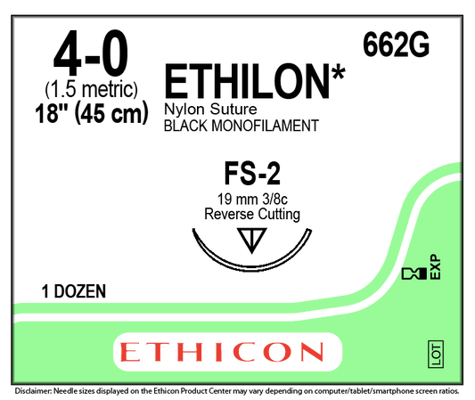 Ethicon ETHILON black USP 4-0 45cm Reverse cutting 19mm 3/8C (662G)