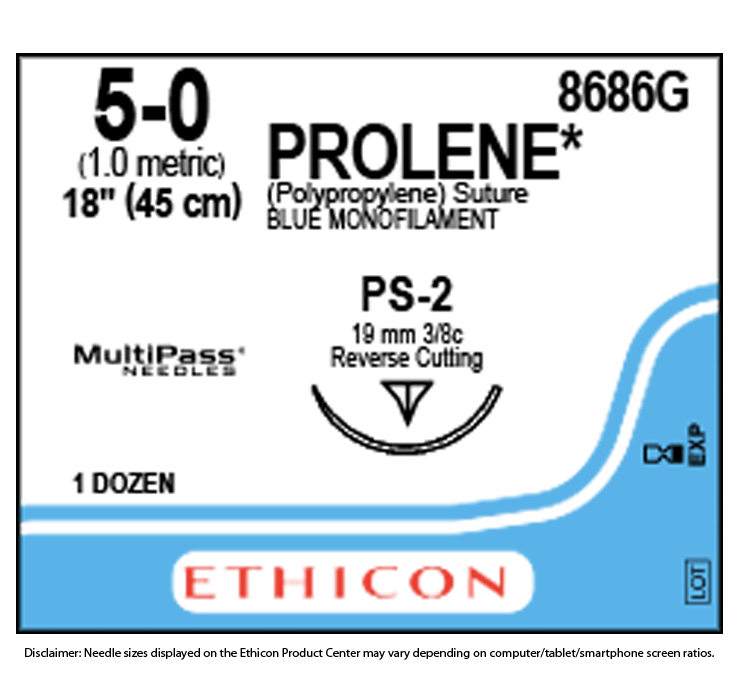 Ethicon PROLENE blue USP 5-0 45cm Reverse Cutting Prime 19mm 3/8C (8686H)