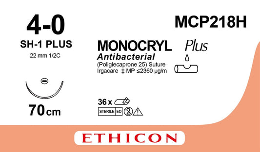 Ethicon MONOCRYL PLUS violet USP 4-0 70cm Taperpoint Plus 22mm 1/2C (MCP218H)