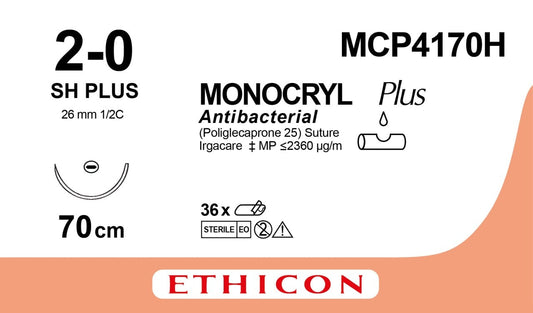 Ethicon MONOCRYL PLUS violet USP 2-0 70cm Taperpoint Plus 26mm 1/2C (MCP4170H)