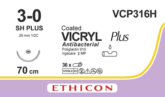 Ethicon VICRYL PLUS violet USP 3-0 70cm Taperpoint Plus 26mm 1/2C (VCP316H)