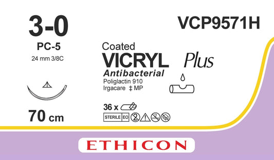 Ethicon VICRYL PLUS undyed USP 3-0 70cm Conventional Cutting PC 19mm 3/8C (VCP9571H)