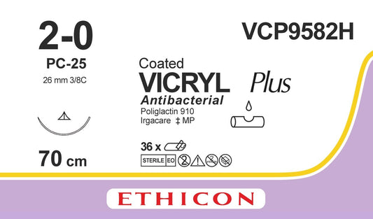 Ethicon VICRYL PLUS undyed USP 2-0 70cm Conventional Cutting PC 26mm 3/8C (VCP9582H)