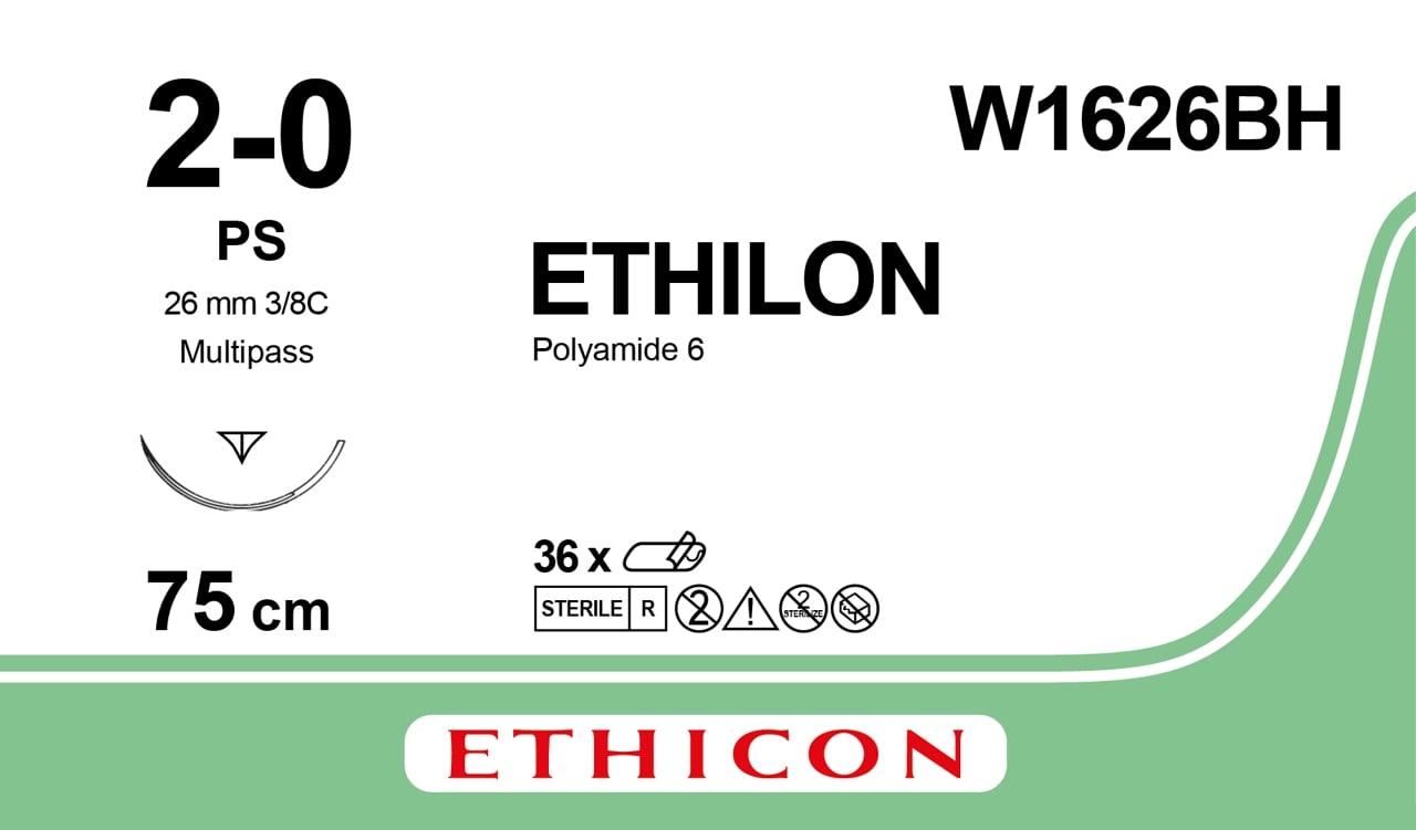 Ethicon ETHILON black USP 2-0 75cm Reverse Cutting Prime 26mm 3/8C (W1626BH)