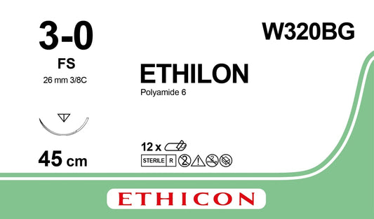 Ethicon ETHILON black USP 3-0 45cm Reverse cutting 26mm 3/8C (W320BG)