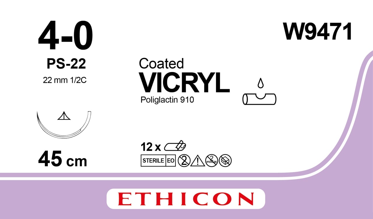 Ethicon VICRYL violet USP 4-0 45cm Conventional Cutting PC 22mm 1/2C (W9471)