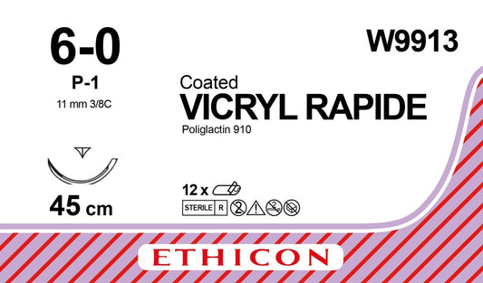 Ethicon VICRYL RAPIDE undyed USP 6-0 45cm Reverse Cutting Prime 11mm 3/8C (W9913)