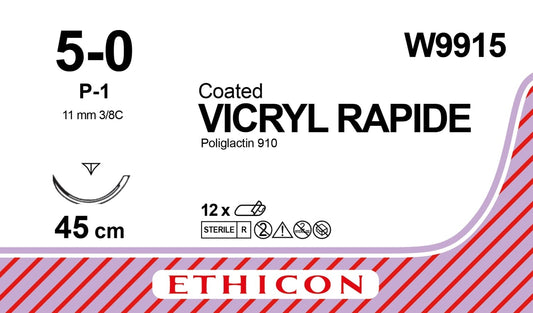 Ethicon VICRYL RAPIDE undyed USP 5-0 45cm Reverse Cutting Prime 11mm 3/8C (W9915)
