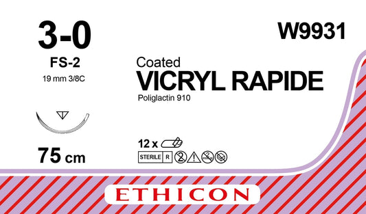 Ethicon VICRYL RAPIDE undyed USP 3-0 75cm Reverse cutting 19mm 3/8C (W9931)