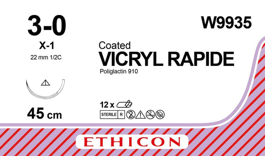 Ethicon VICRYL RAPIDE undyed USP 3-0 45cm Conventional Cutting 22mm 1/2C (W9935)